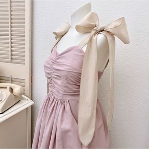 MIDI Dress, Ruched Bodice, Smocked Back, Long Wide Ties, S/M Fit, Dusty …